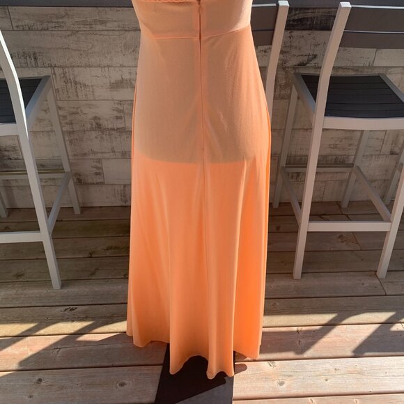 Vintage 70s Tangerine Peach Cowl Neck Wrap Halter Maxi Dress Prom Gown - Picture 9 of 16